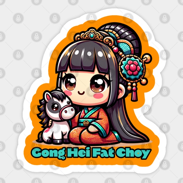 Kawaii Chinese New Year Horse and Girl Sticker by HolidayBug